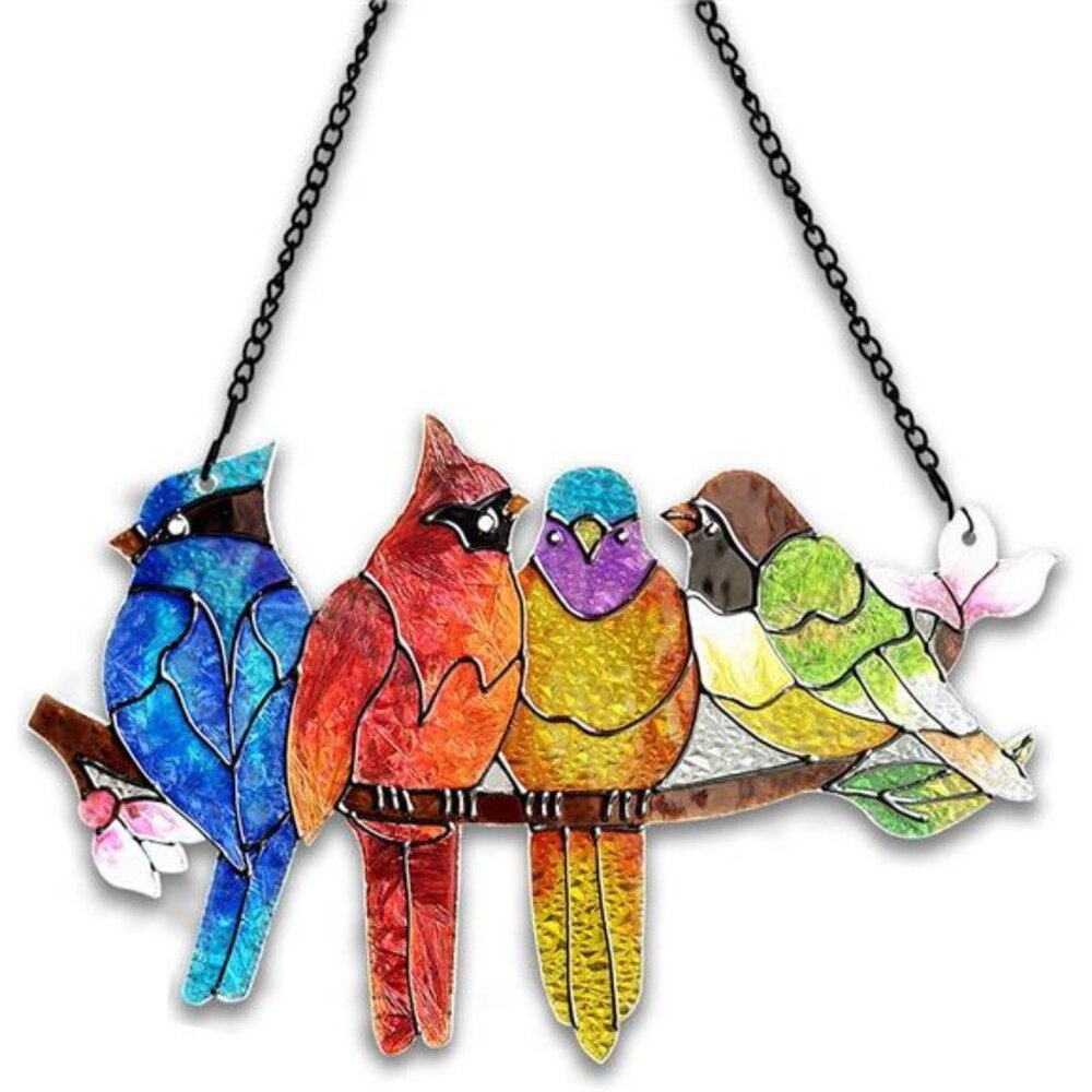 Stain Glass Window Hanging Cardinal Suncatcher Hand-Painted Stained Glass Birds